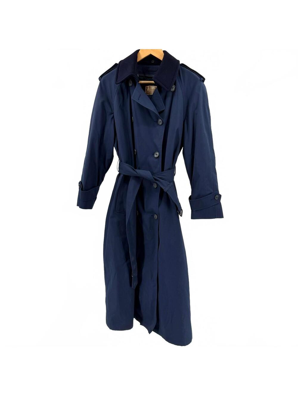Vintage 90s Fashion World Navy Blue Belted Trench Coat